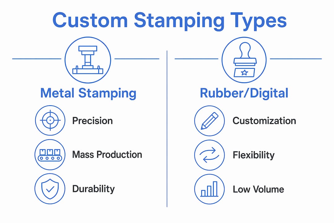 Infographic comparing metal stamping and rubber/digital stamping