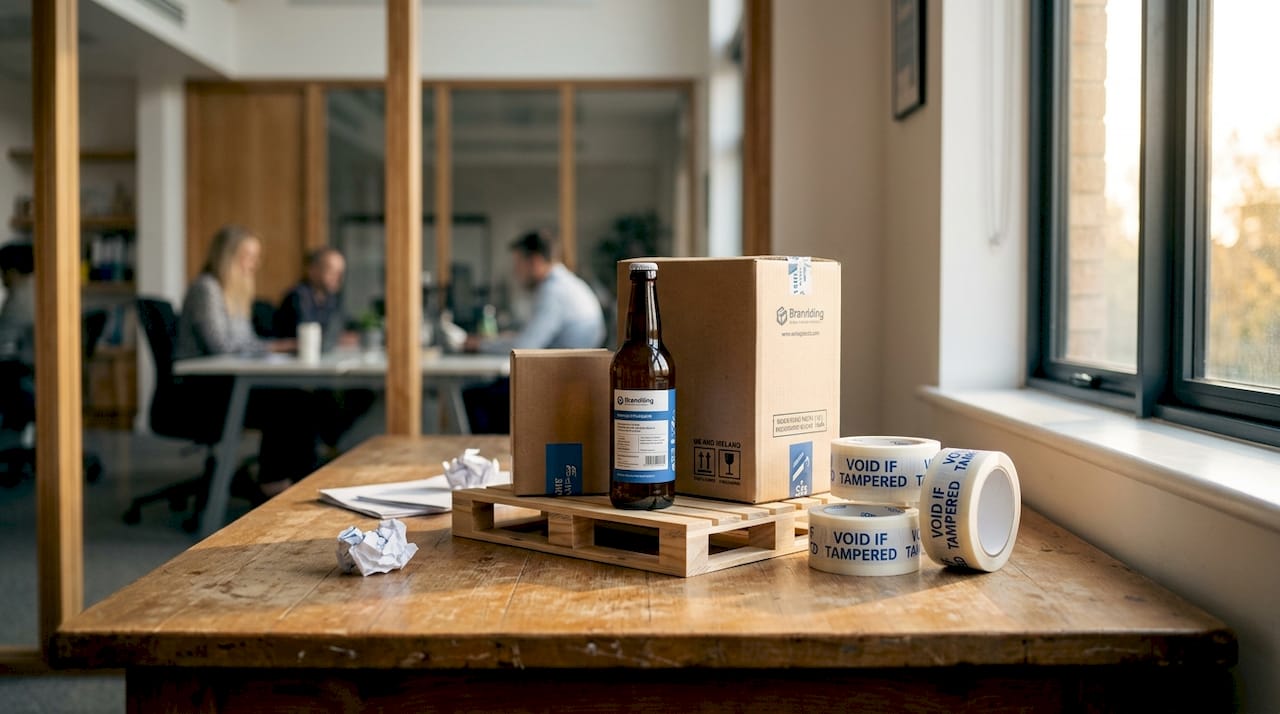 Samples of packaging supply types on white table