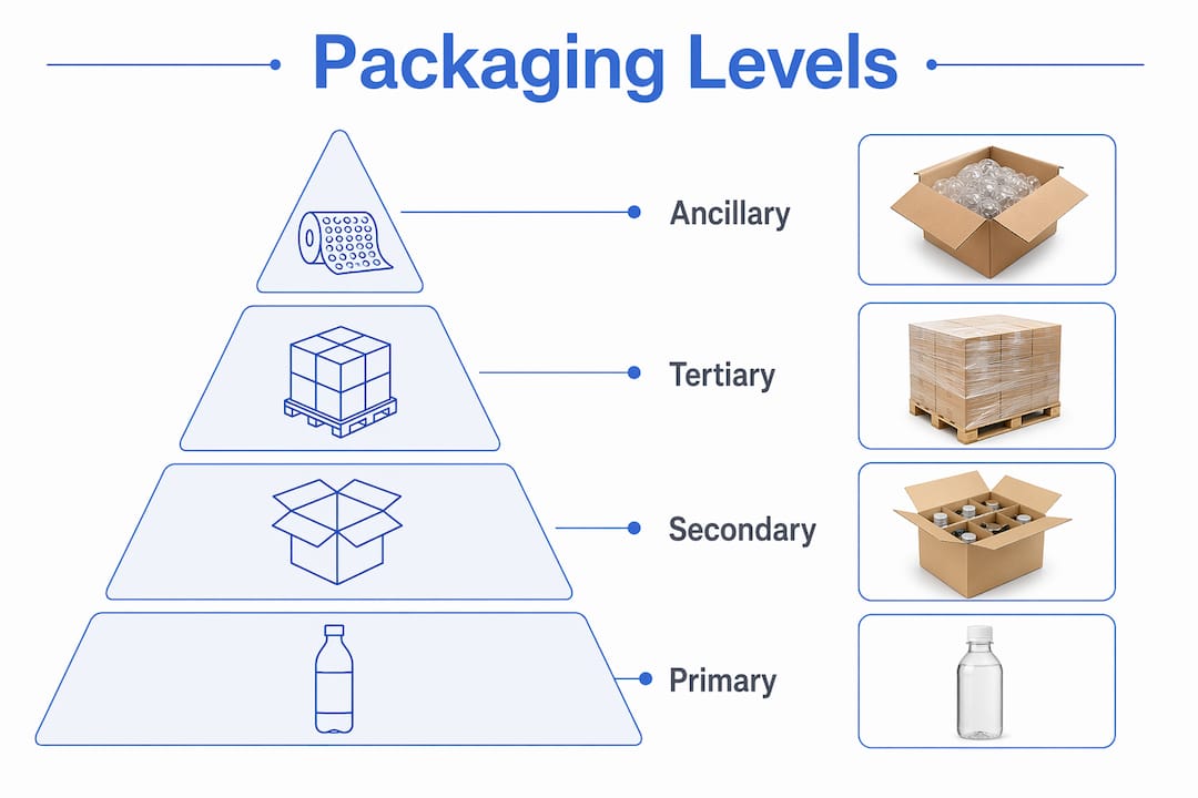 Infographic showing packaging supplies classified in four levels