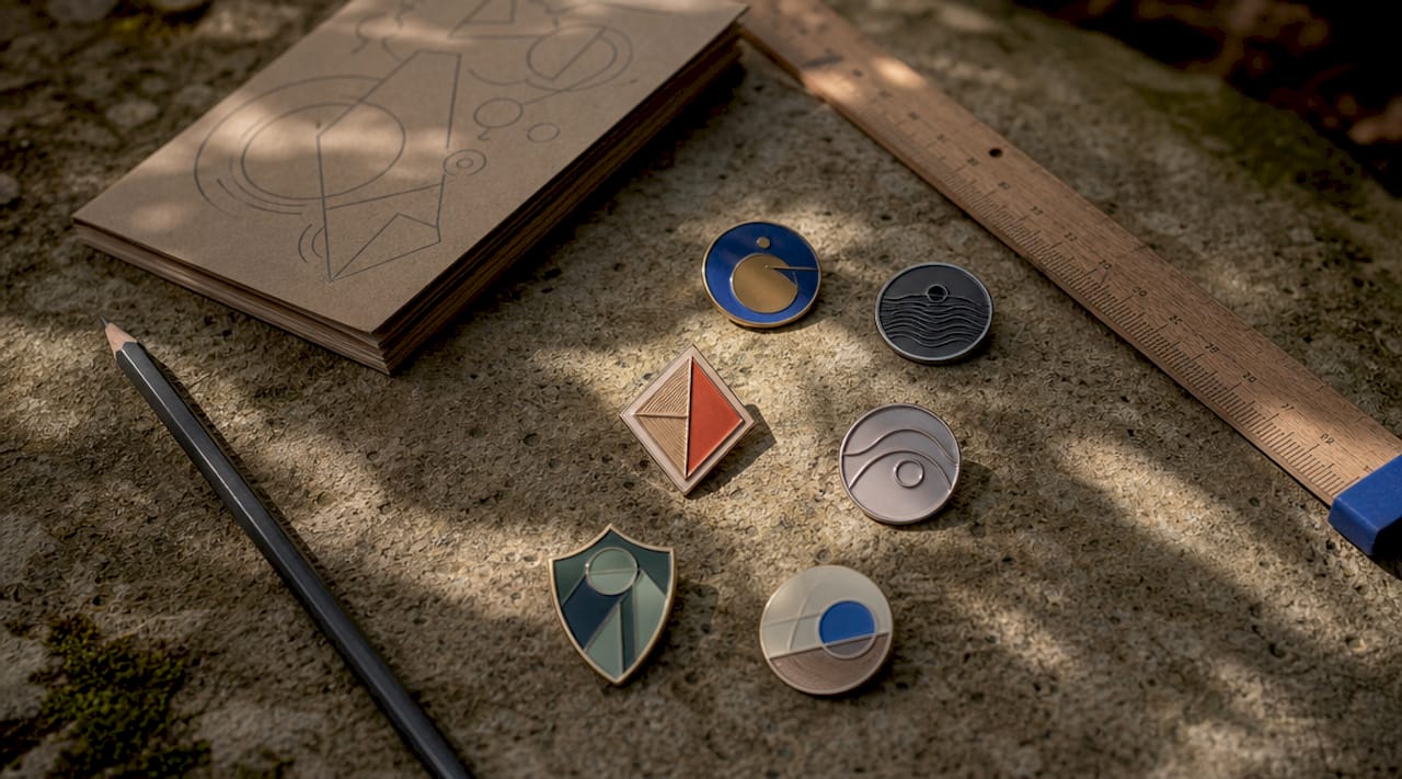 Collection of various shaped physical badges