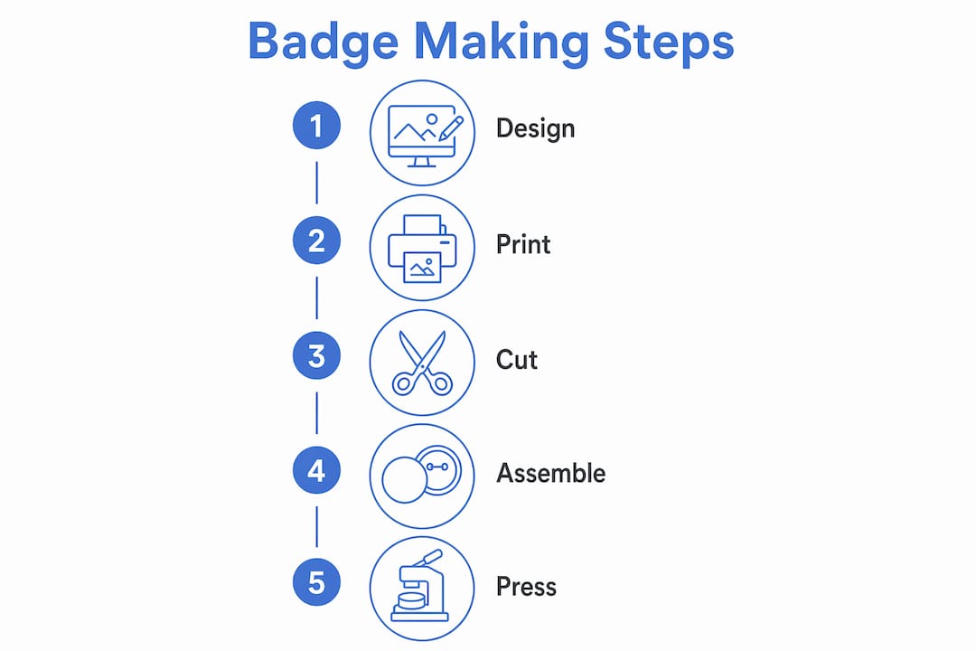 Infographic showing step by step badge making process