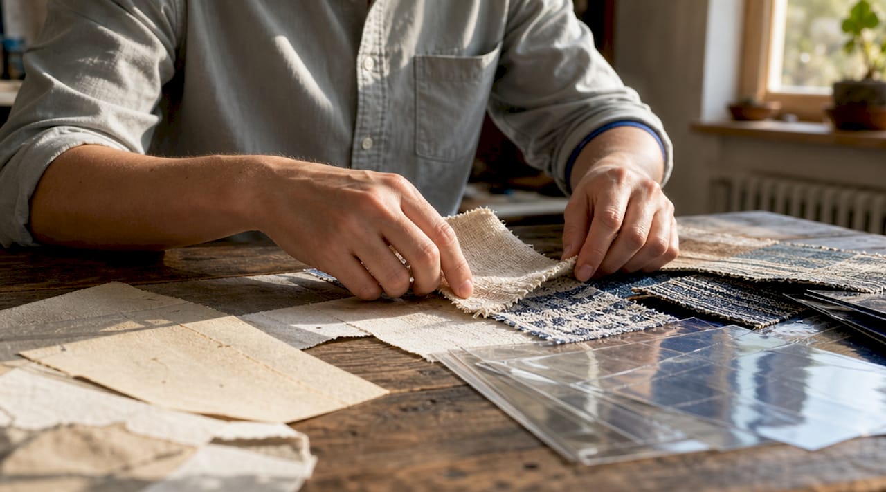 Close-up hands choosing substrate material samples