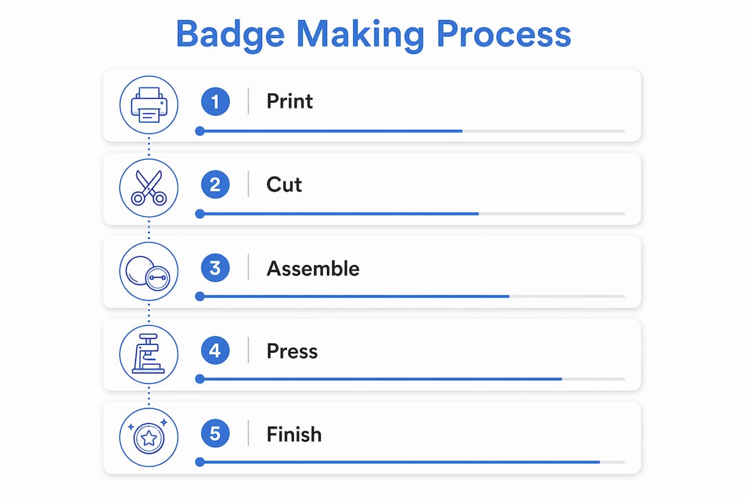 Infographic showing badge making process steps