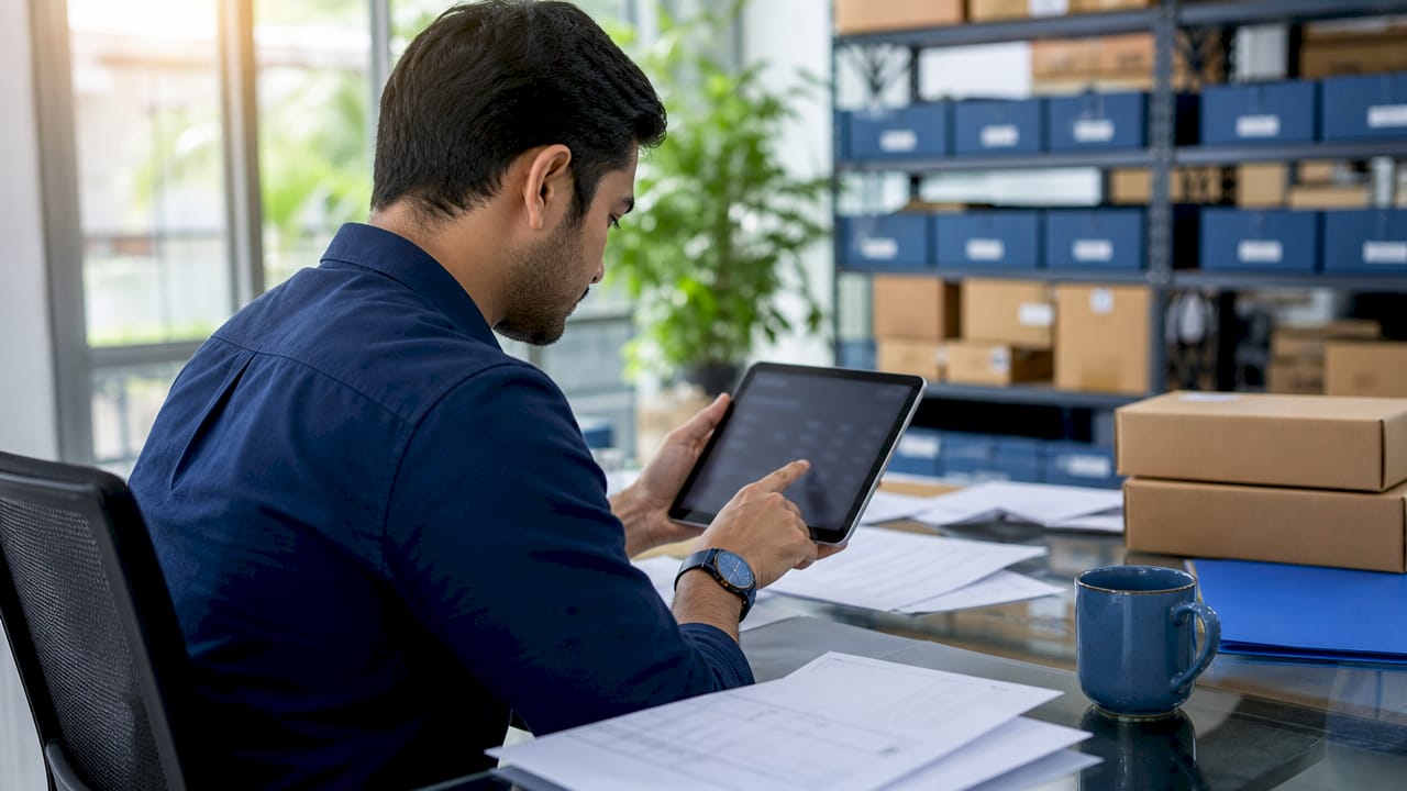 Hands using touchscreen for bulk fulfilment automation