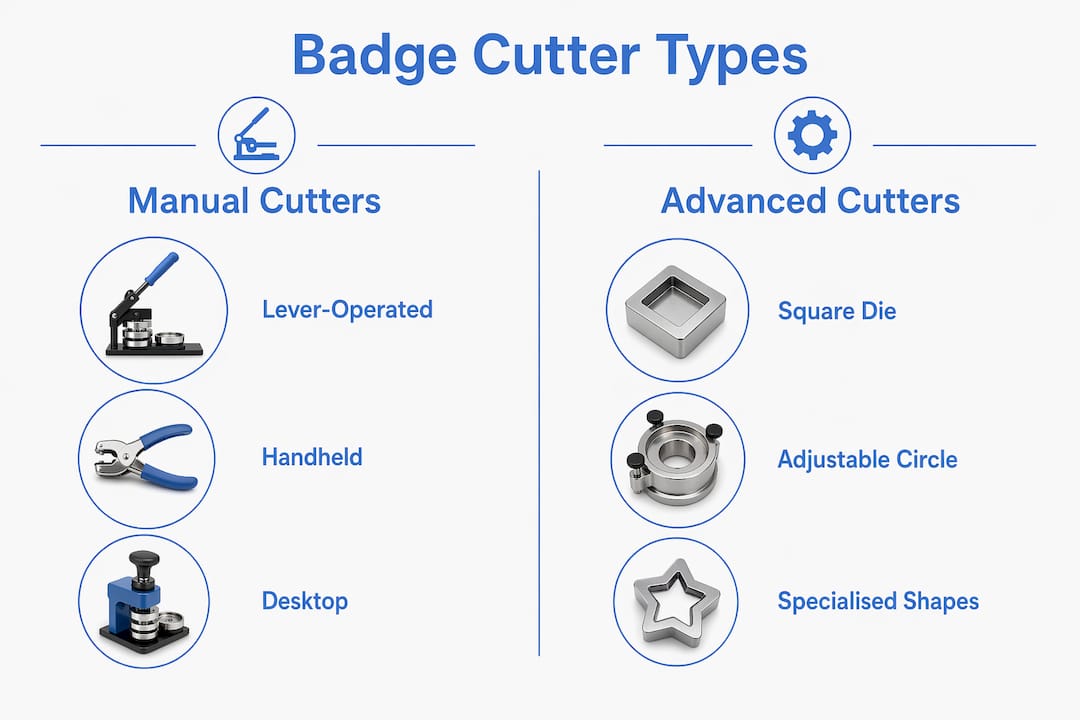 Infographic comparing manual and advanced badge cutters