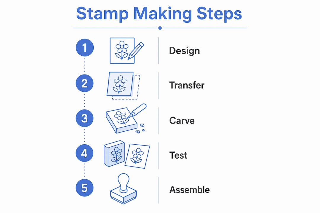 Infographic illustrating key steps in stamp making process