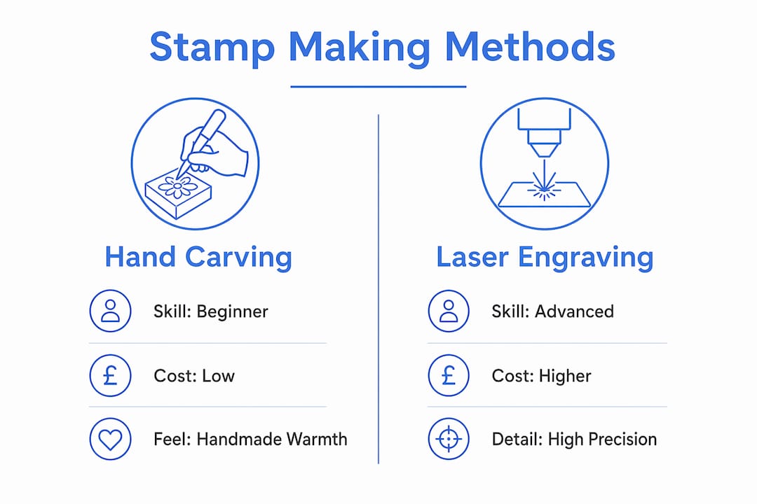 Infographic comparing hand carving and laser engraving methods