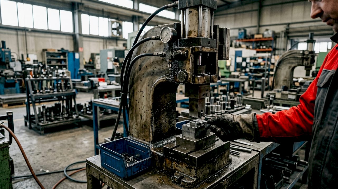 Close-up of pneumatic stamping press working
