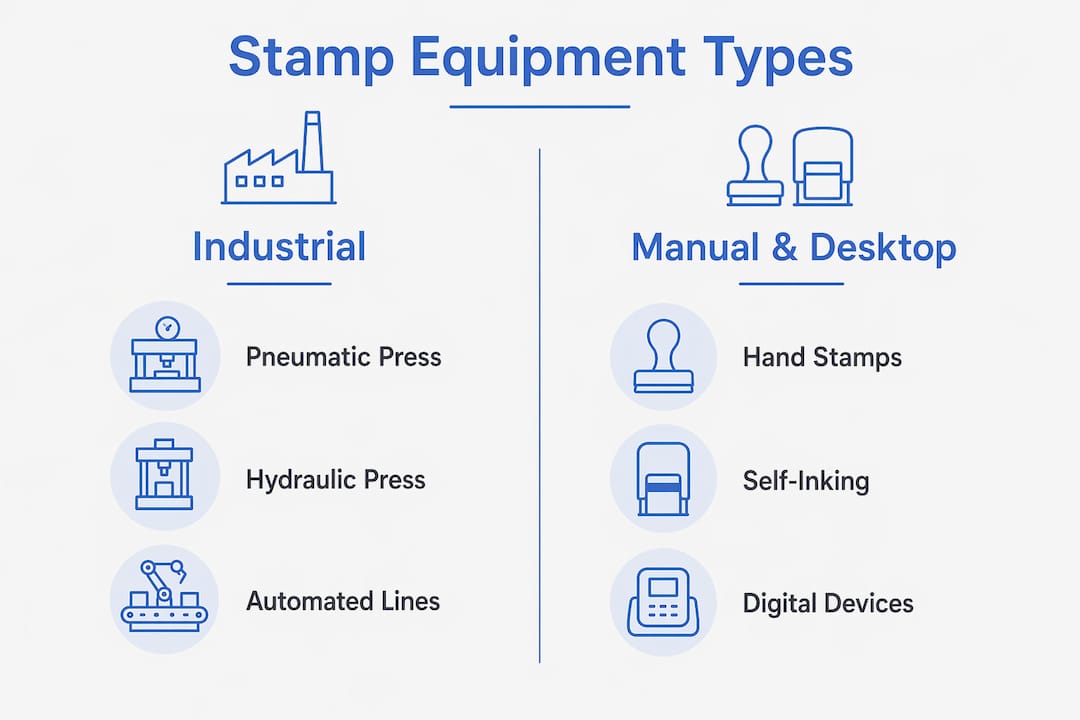 Infographic comparing stamp equipment types