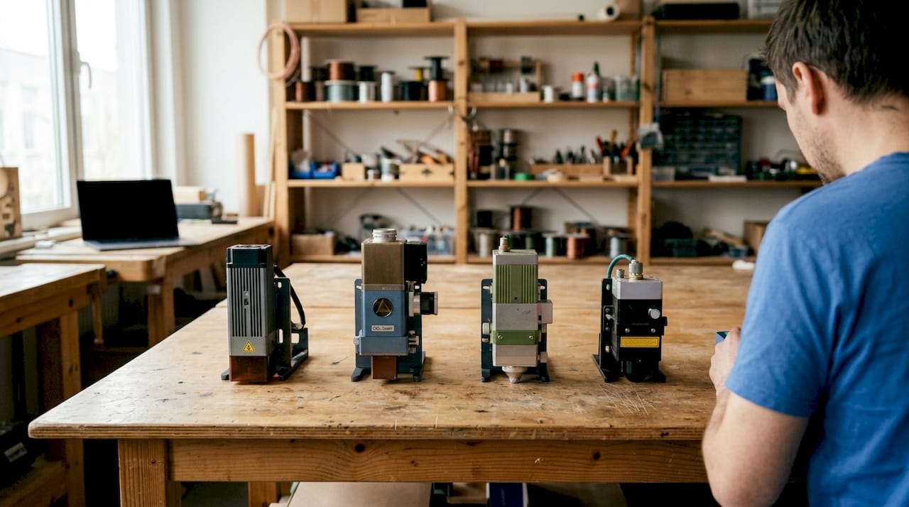 Close-up of different laser engraver machine types