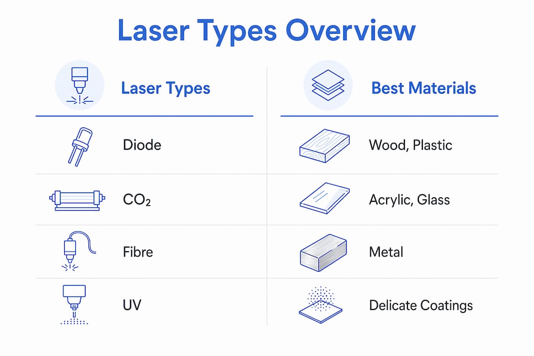Infographic comparing laser engraver types and materials