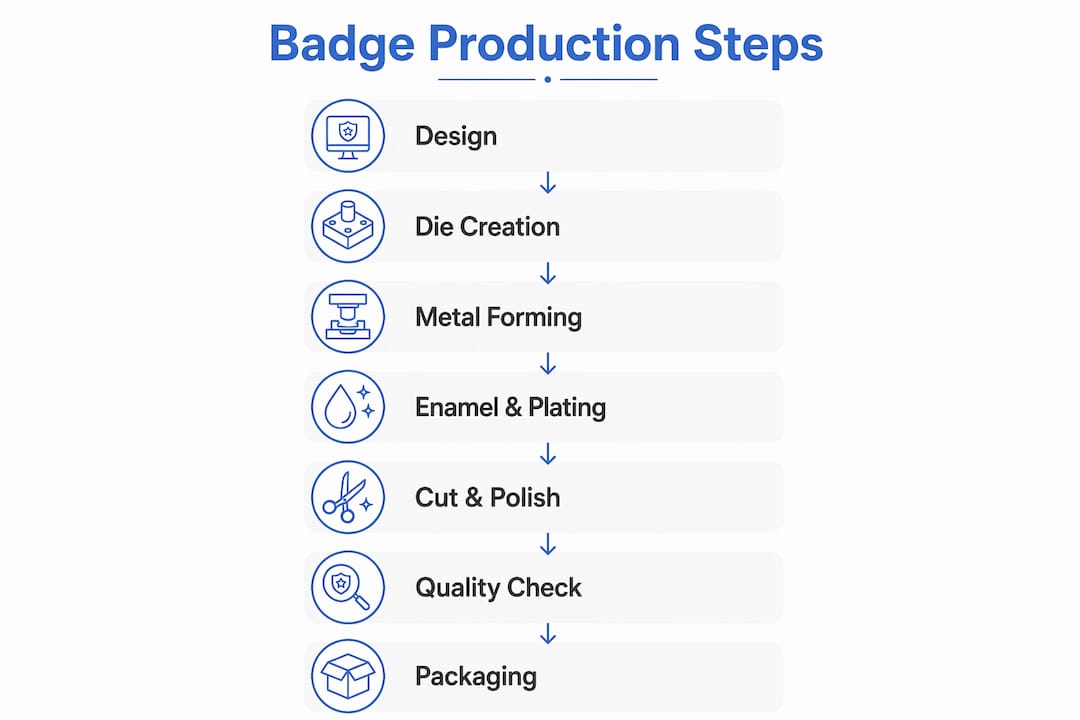 Infographic depicting badge production step-by-step