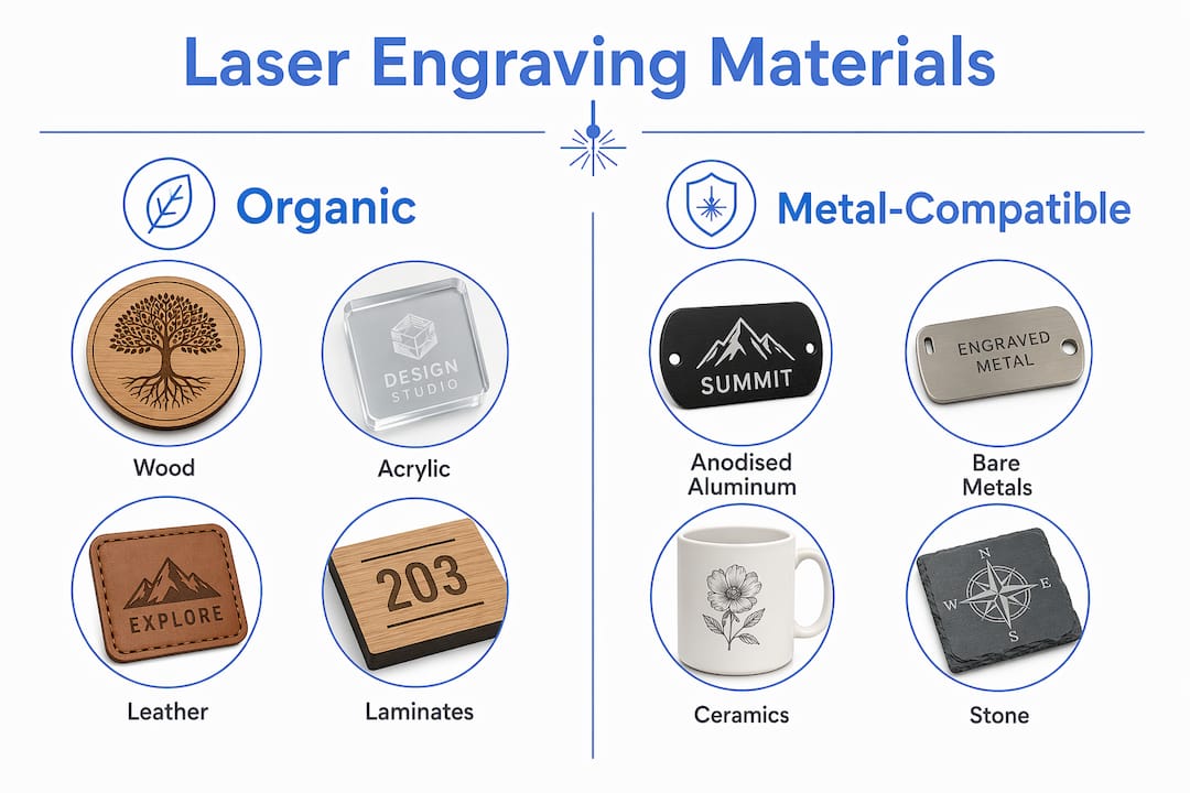 Infographic showing categories of laser engraving materials