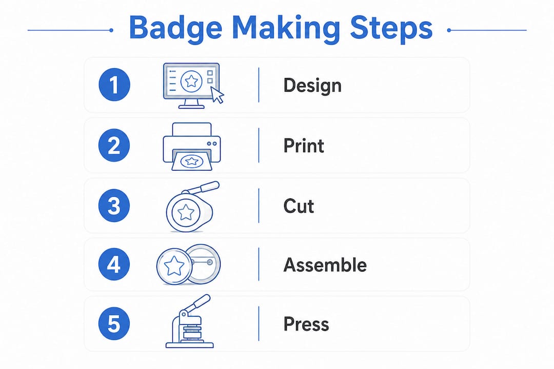 Infographic showing step-by-step badge making process