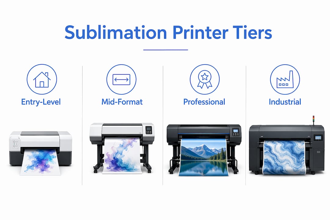 Infographic depicting tiers of sublimation printers