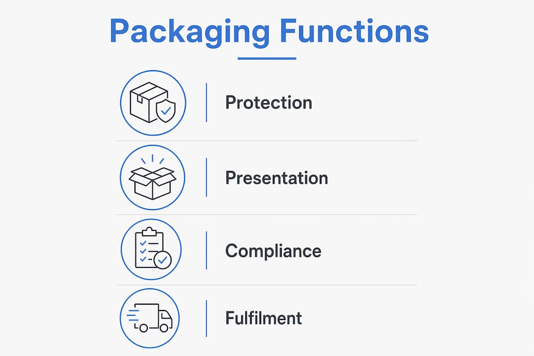 Infographic showing four core packaging functions
