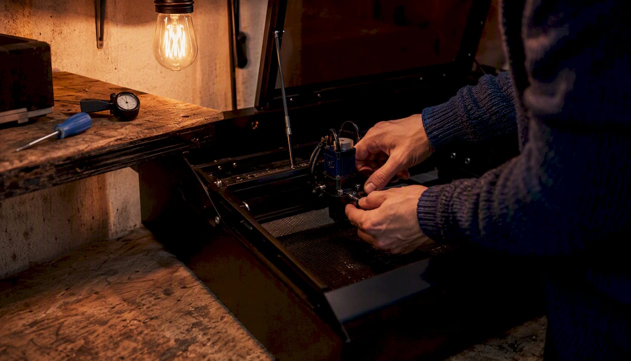 Hands adjusting diode laser focus