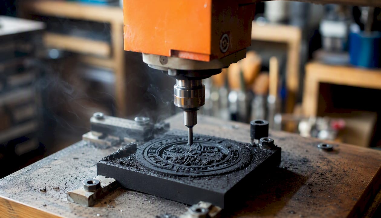 CNC spindle engraving rubber stamp blank