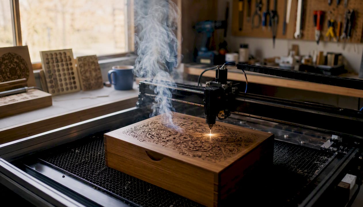 Laser engraving intricate script on leather