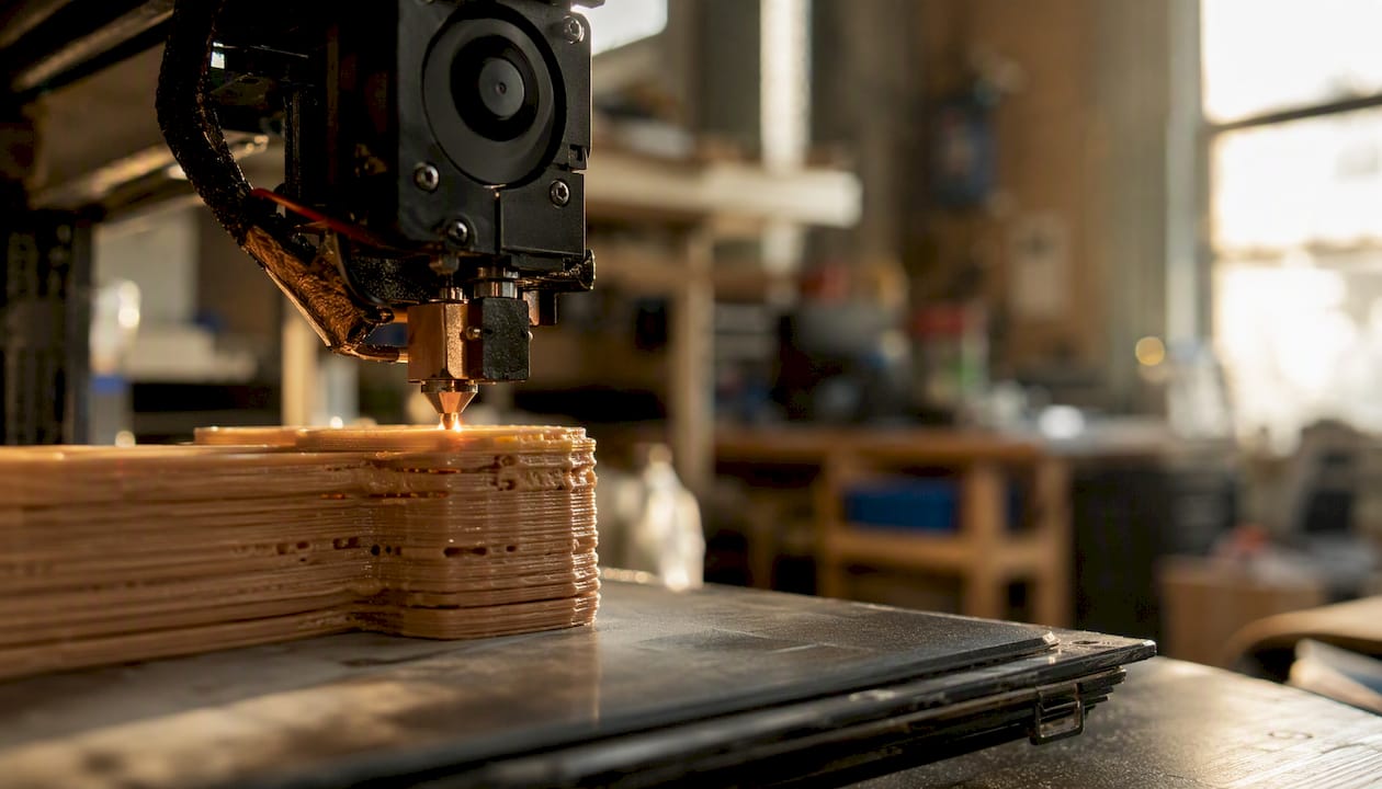 Molten filament extruding from 3D printer nozzle