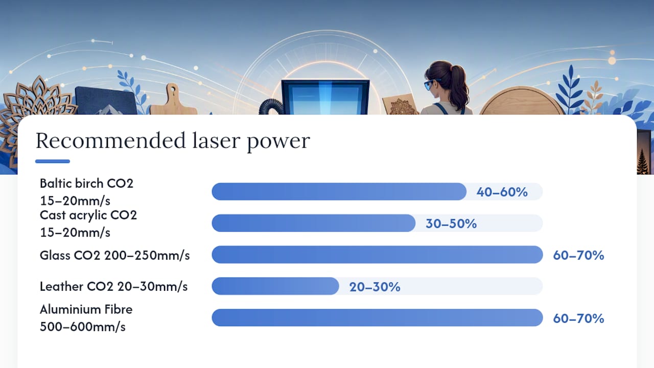 Comparison chart of laser settings by material