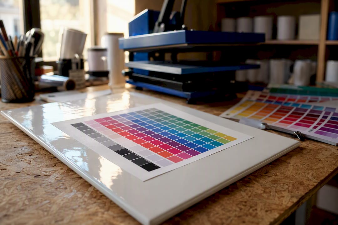 Colour chart pressed on sublimation blank substrate