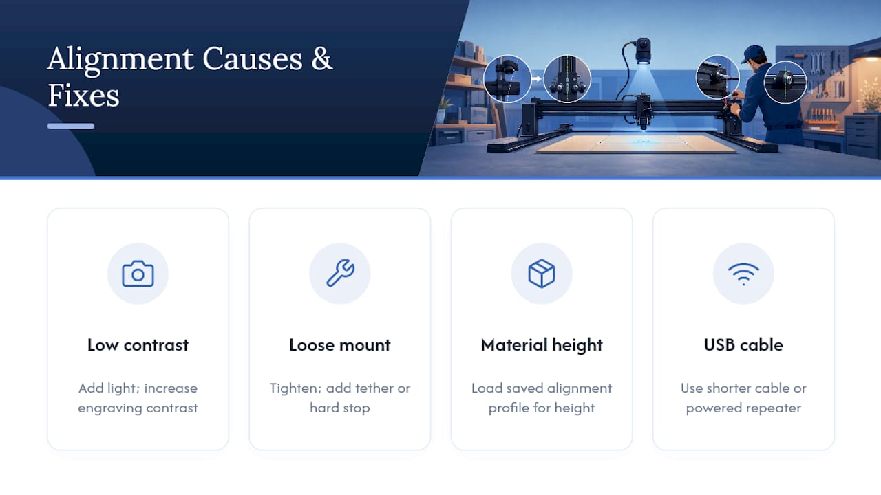 Diagram of causes and fixes for camera alignment issues