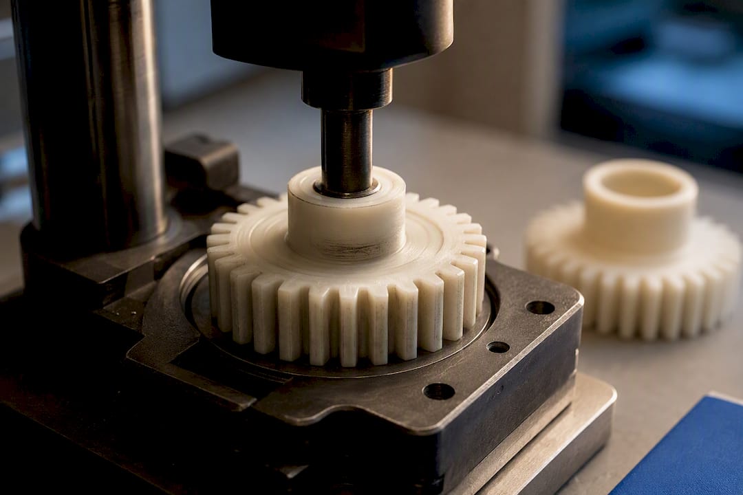 Nylon gear and bushing showing wear