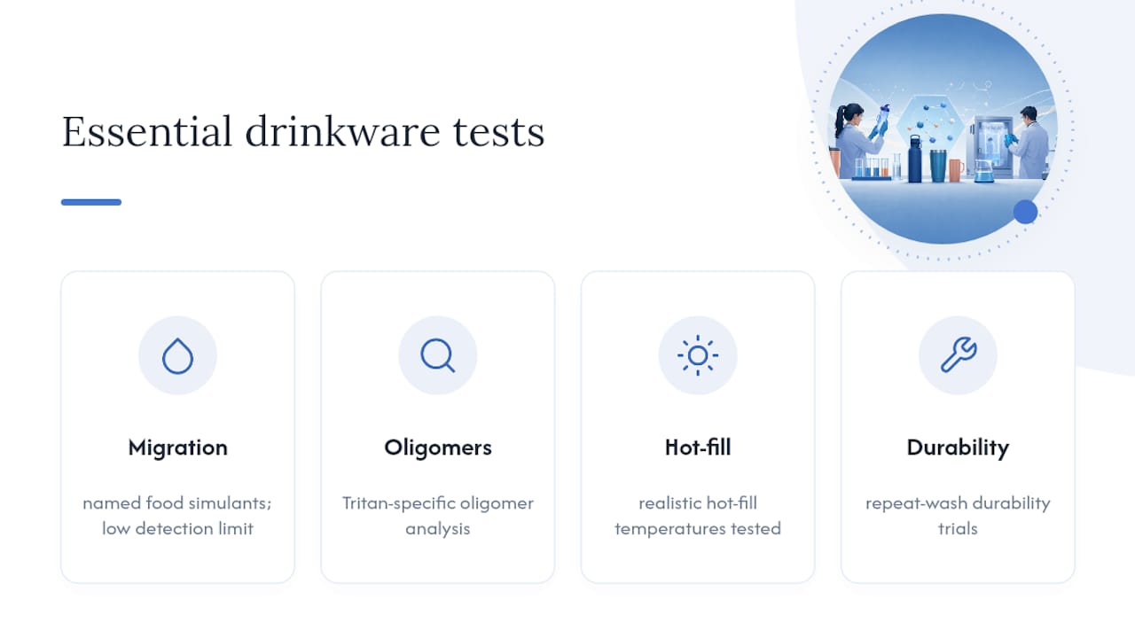 Four polymer drinkware safety tests