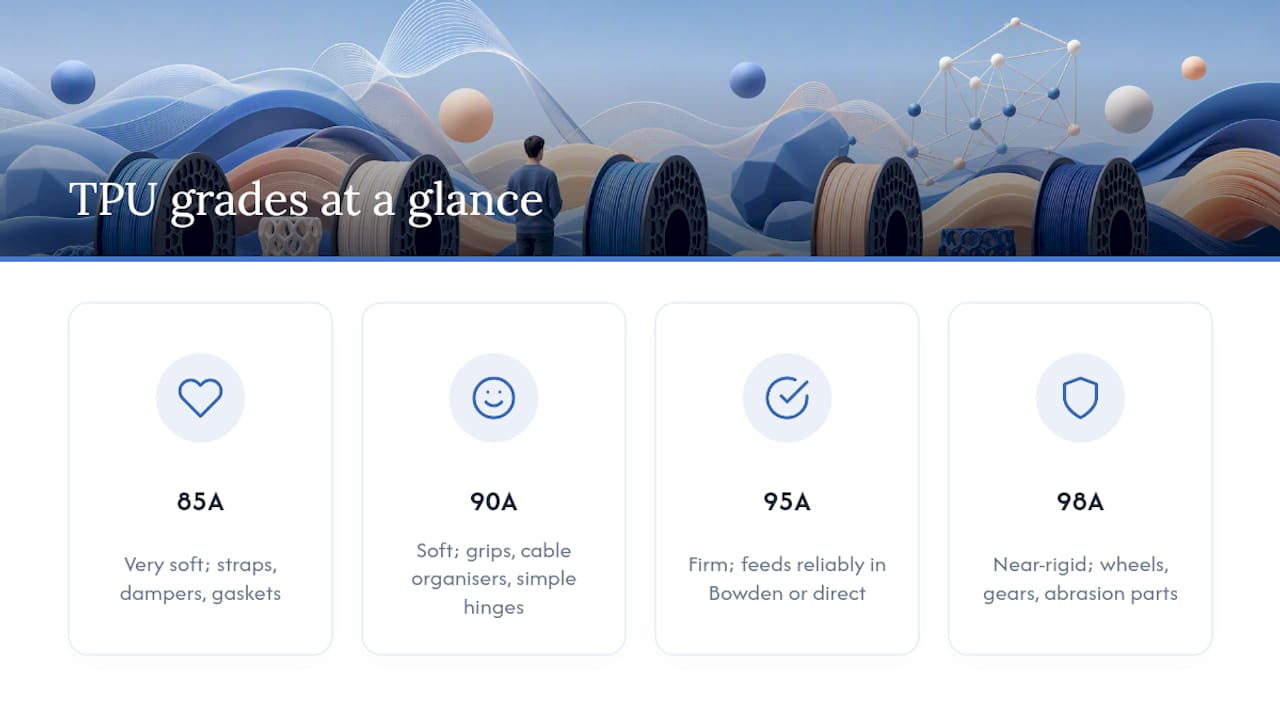 Comparison of four TPU hardness grades