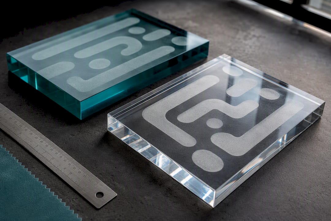 Cast acrylic samples with frosted engraving