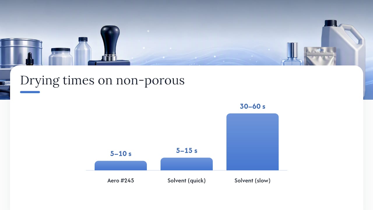 Comparison of ink types by packaging substrate and drying time