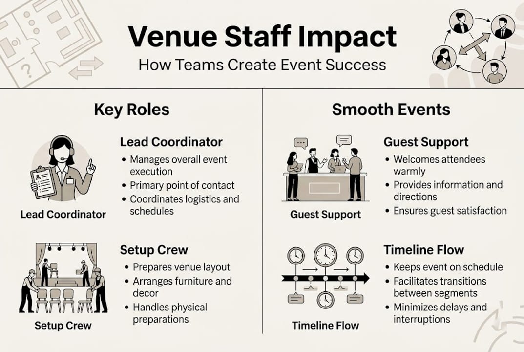 Infographic showing venue staff teamwork roles
