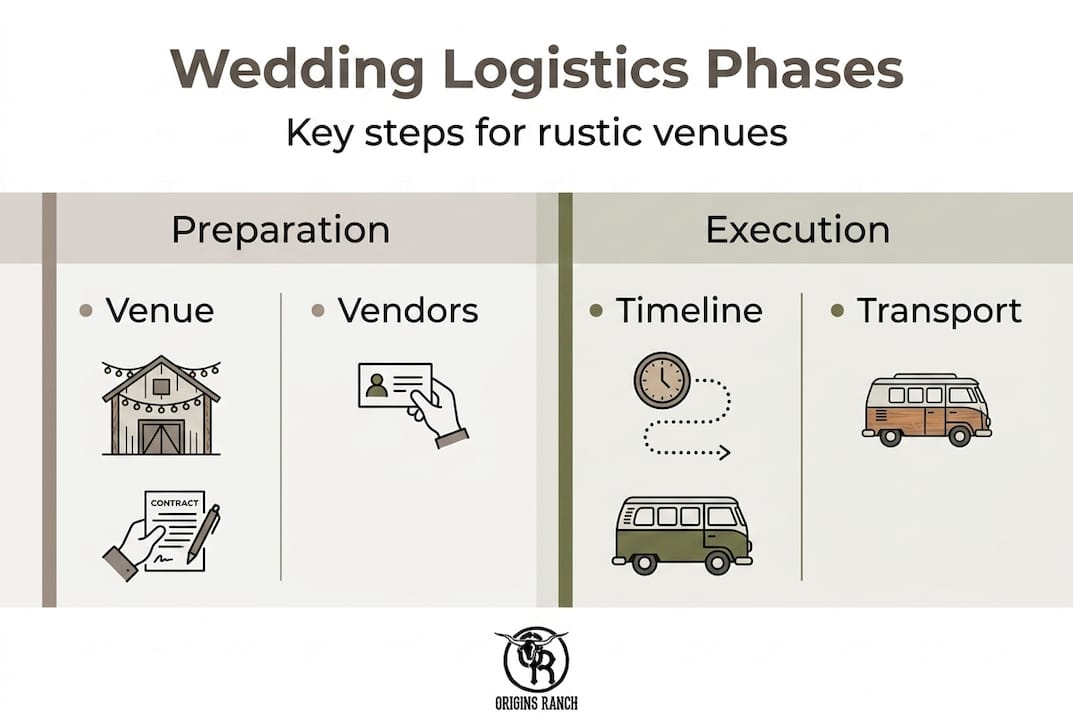 Infographic shows wedding logistics stages and steps