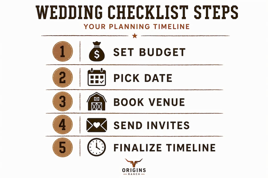 Vertical infographic showing wedding planning steps
