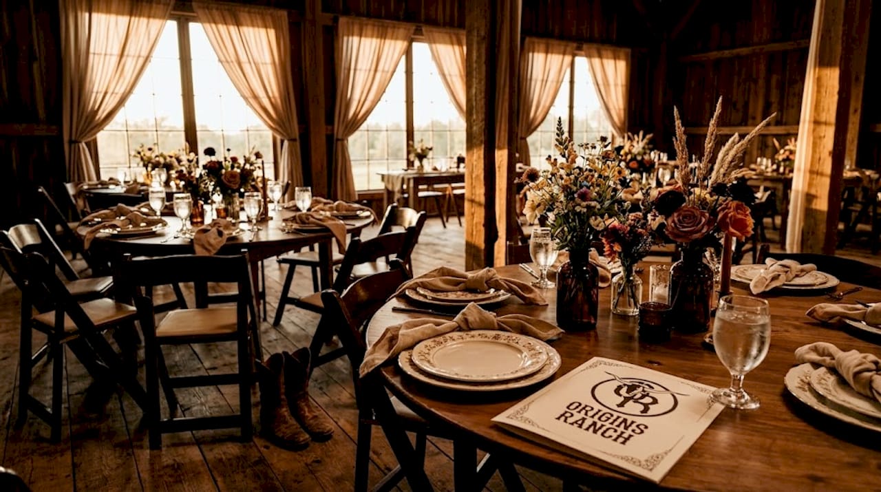 Round table wedding reception daytime scene