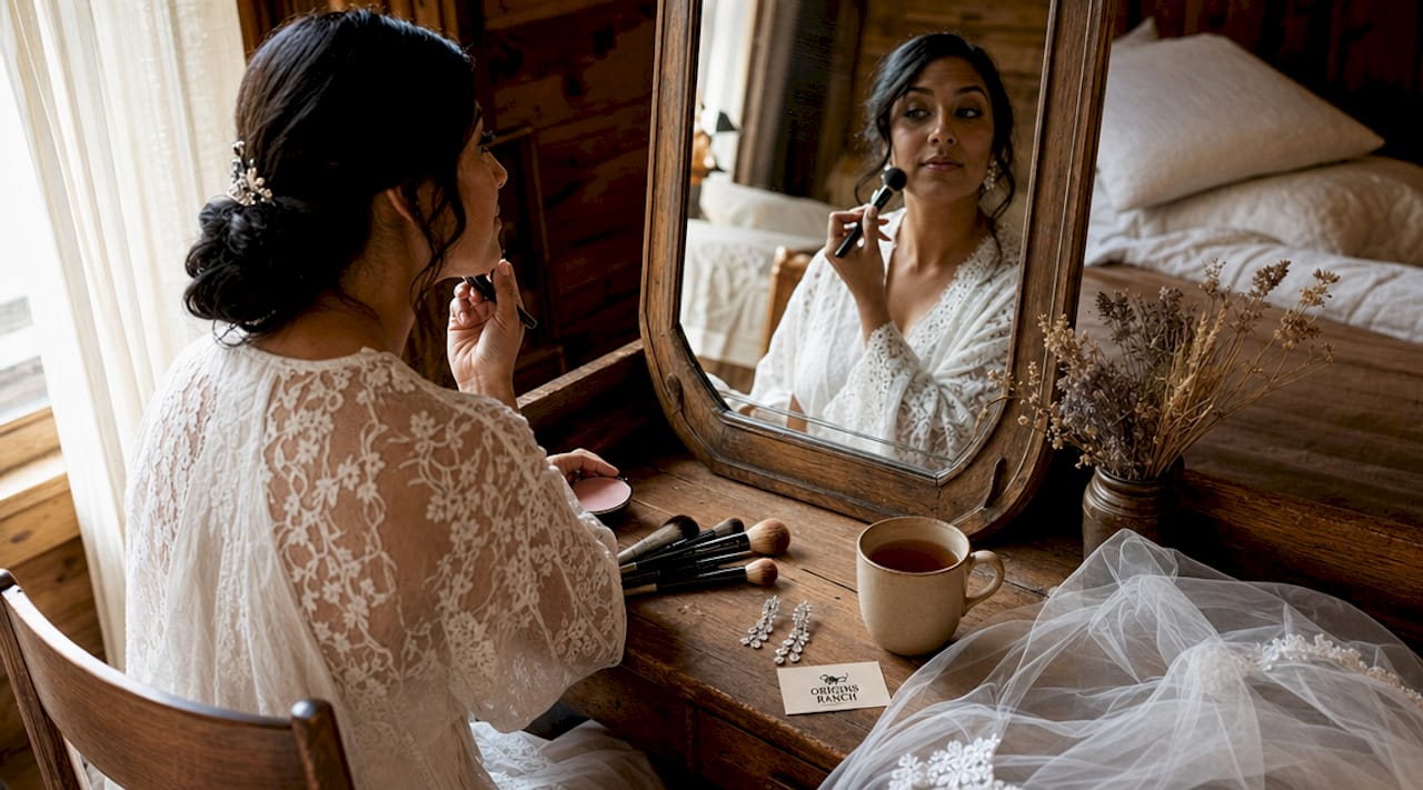 Bride getting ready in morning light