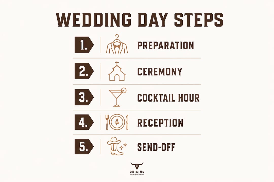Infographic showing key wedding day timeline steps