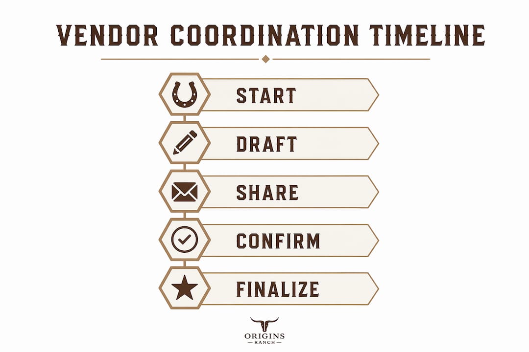 Infographic showing wedding vendor coordination timeline steps