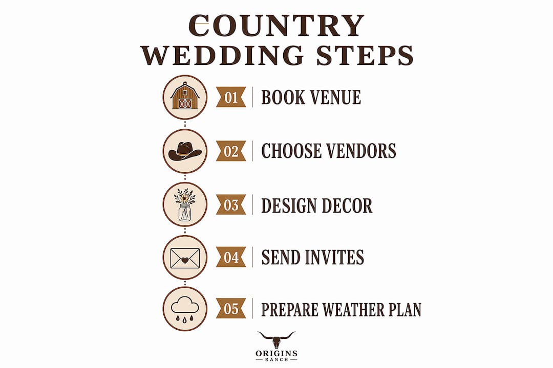Infographic showing country wedding planning steps