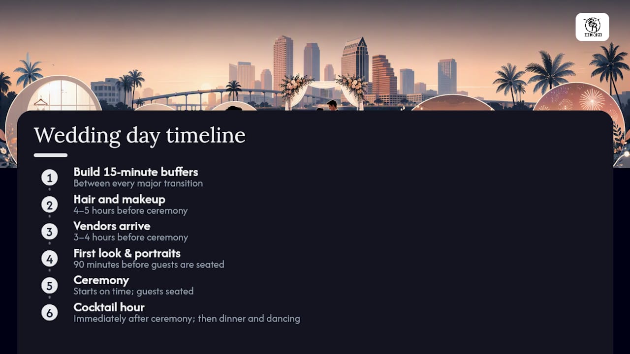 Diagram showing Tampa wedding day timeline steps
