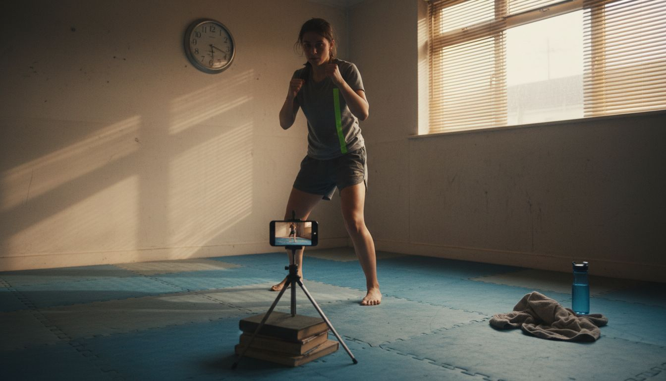 Athlete using smartphone for remote training