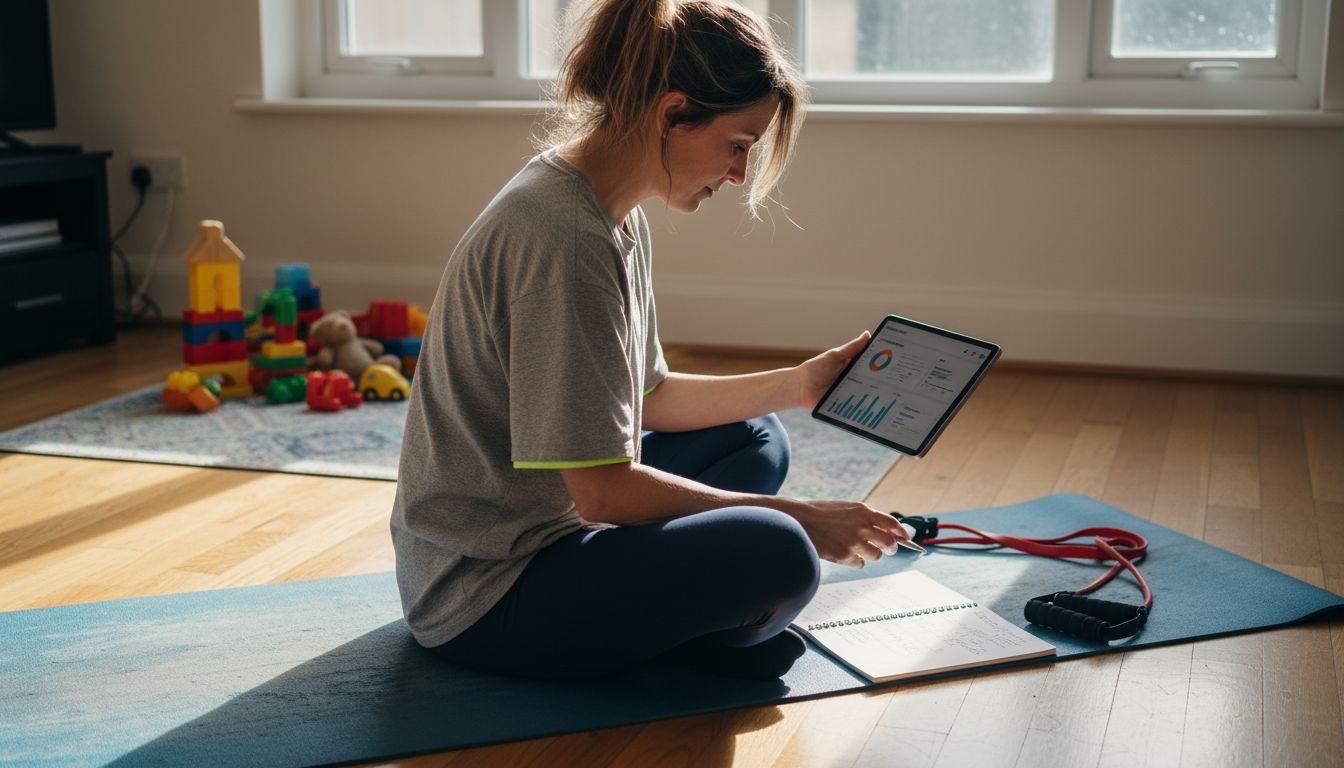 Woman reviews fitness plan on tablet