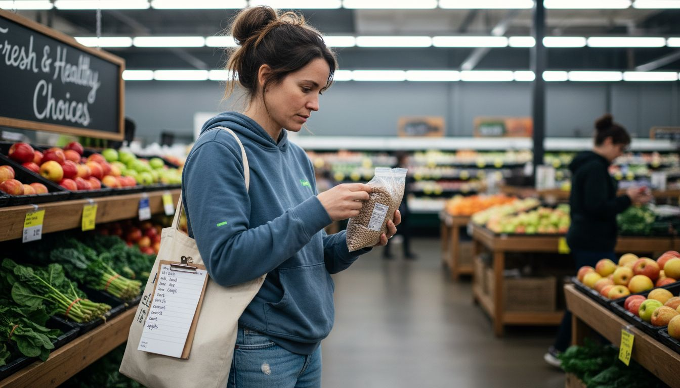 Woman selecting healthy foods at grocery store