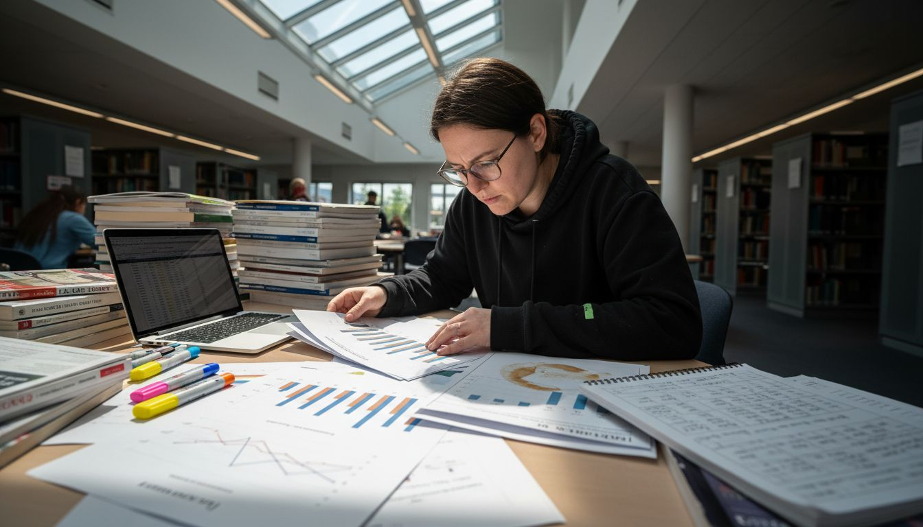 Researcher analyzing workout results data