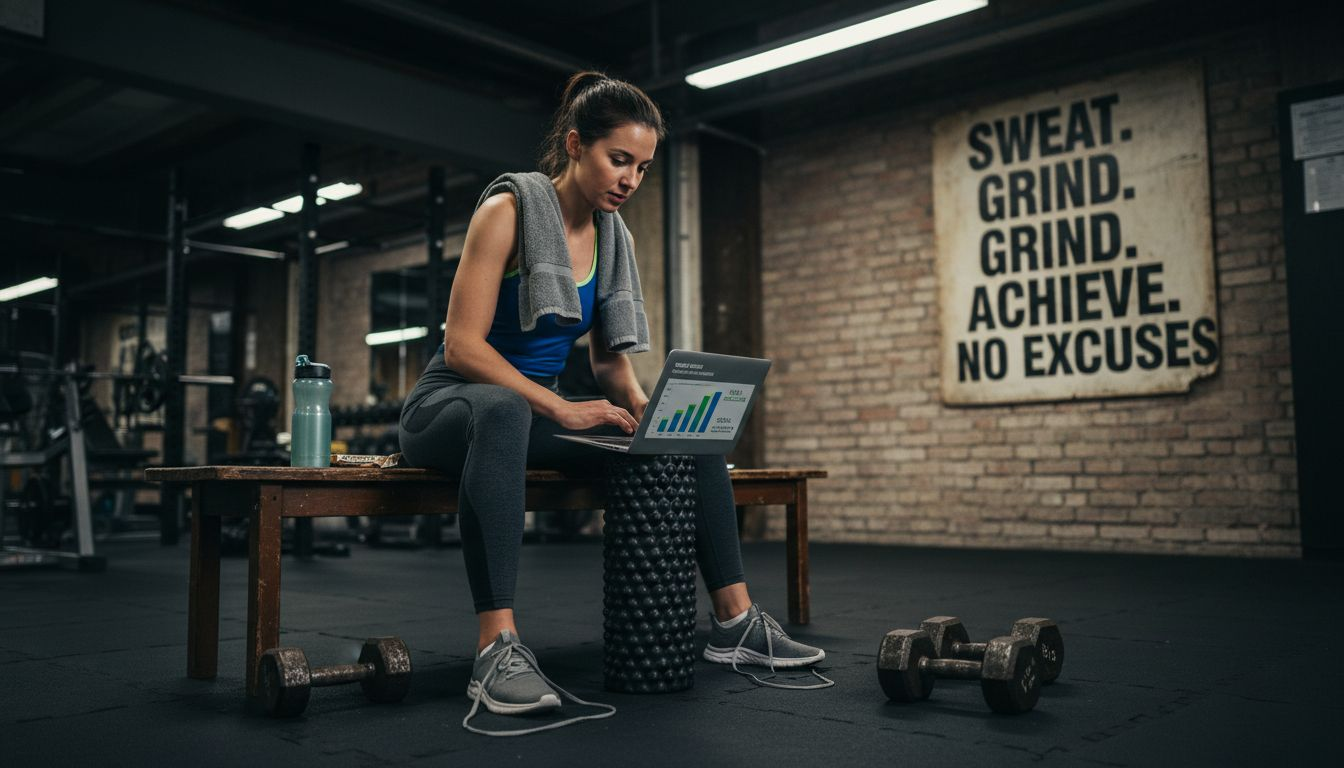 Client reviewing hybrid fitness plan in gym