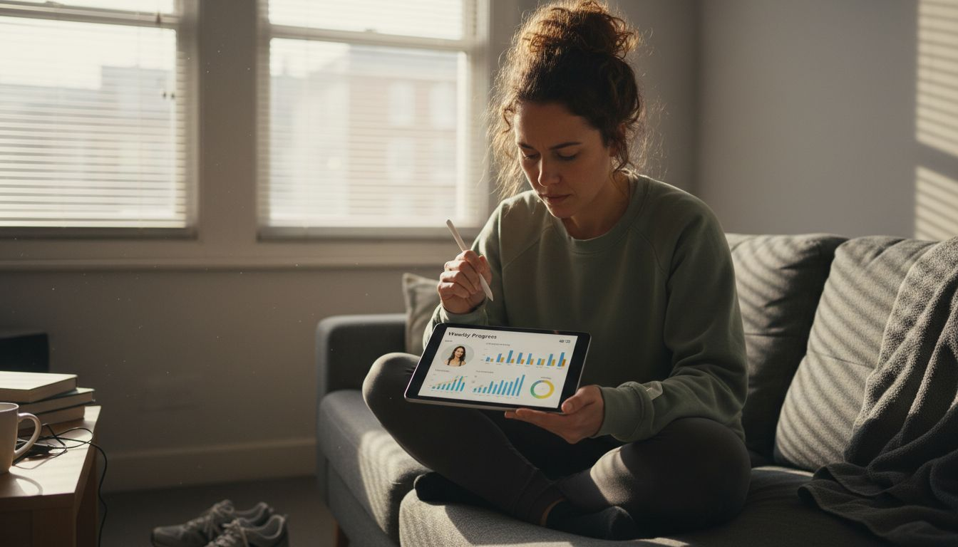 Coach checking app dashboard on tablet