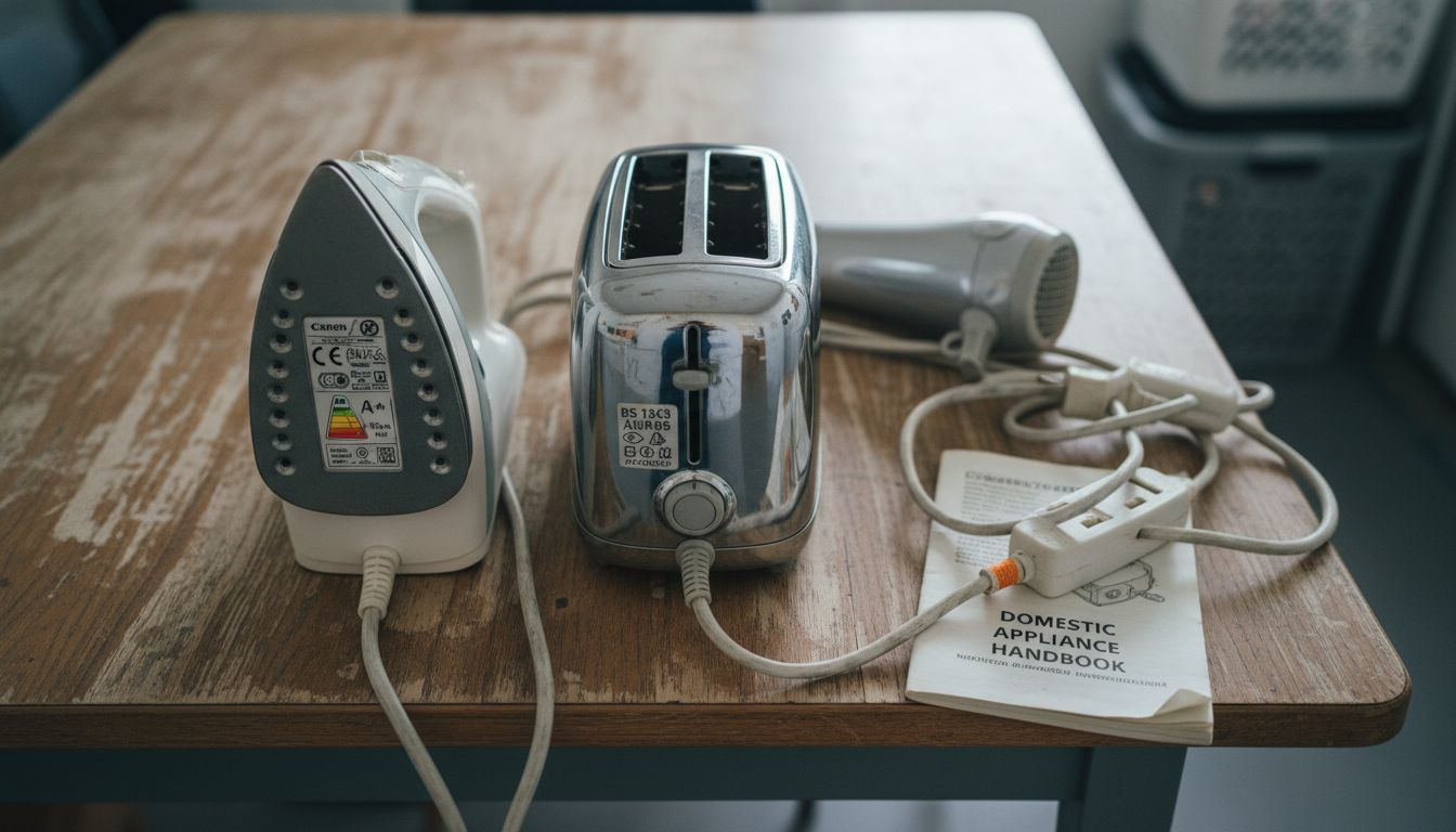 Various appliances showing different safety labels