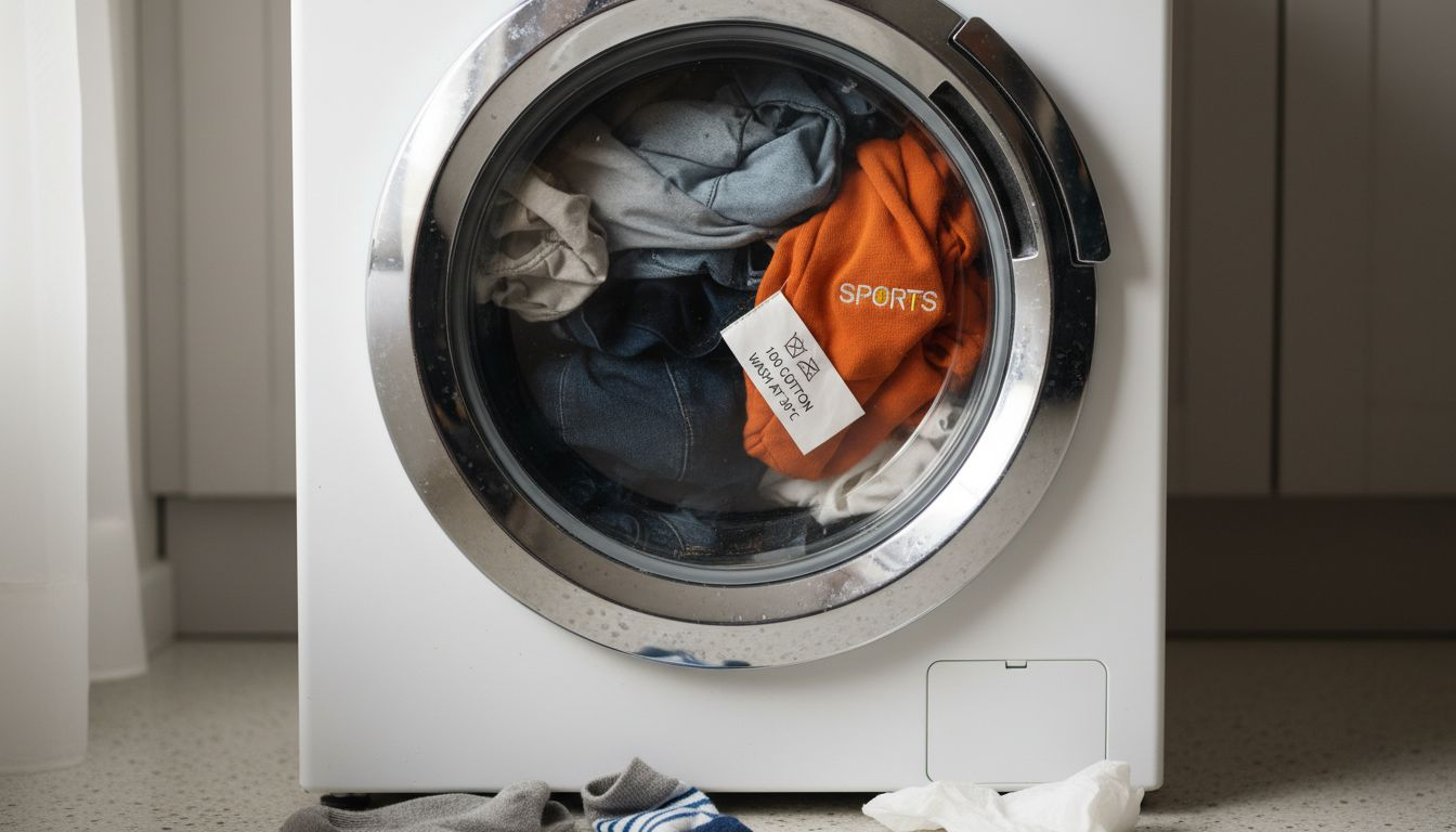 Close-up of overloaded washing machine drum