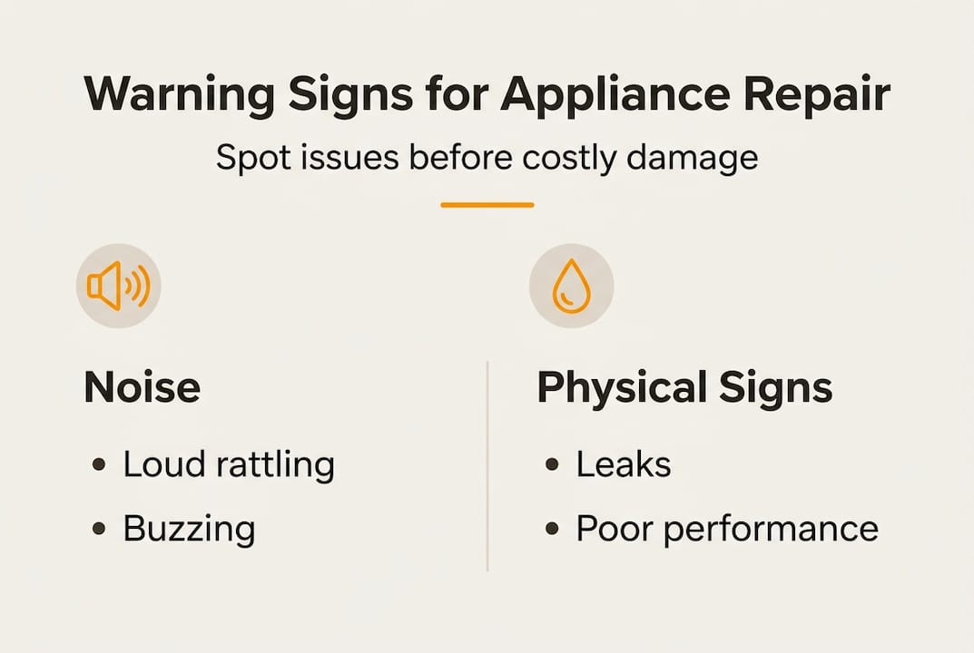 Infographic showing appliance repair warning signals